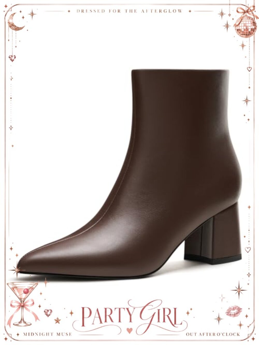 Faux Leather Pointed Toe Ankle Boots Chunky Block Low Heel Dress Booties